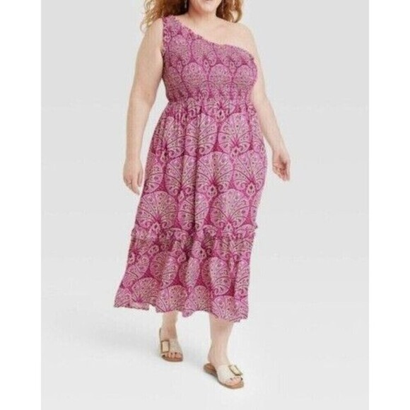 NWT Knox Rose Pink Floral Maxi Tiered Dress 3X Smocked Cottagecore Hawaiian Boho - Picture 1 of 9